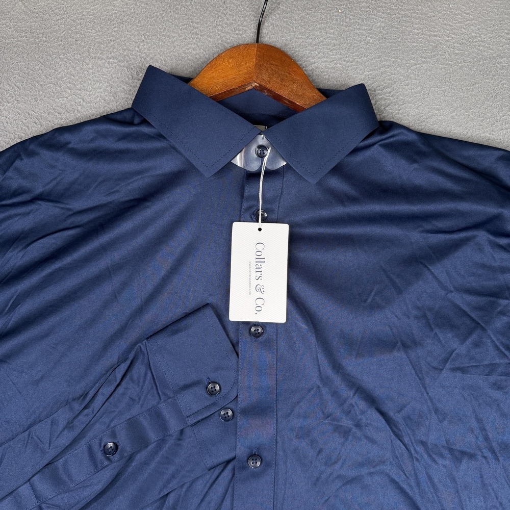 Collars & Co. Dress Collar Polo Shirt Mens 2XL Navy Long Sleeve 4-Way Stretch
